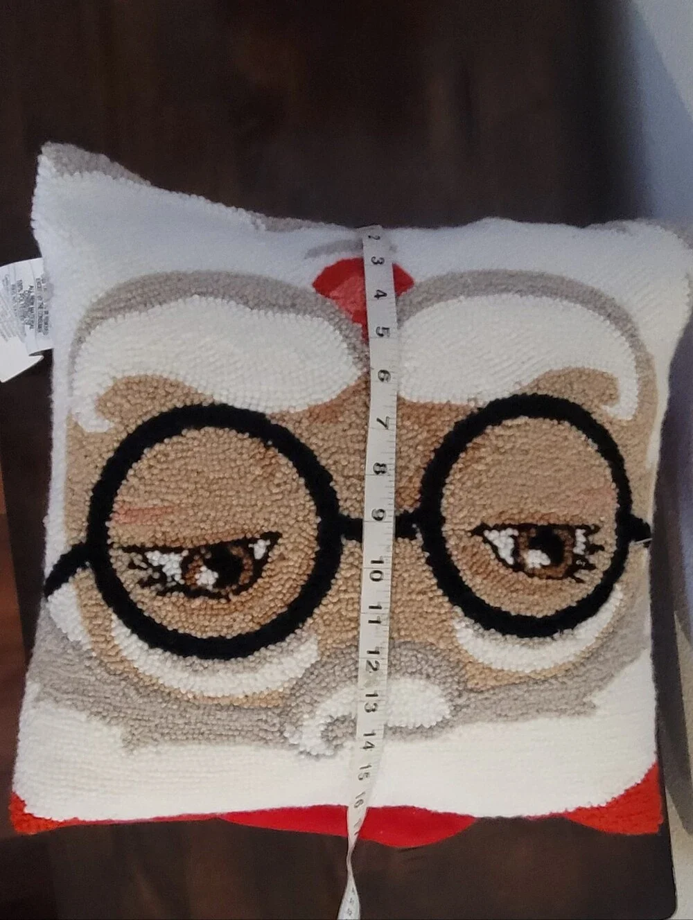 NWT Ashland Christmas Santa Hooked Pillow with Red Hat and Black Glasses